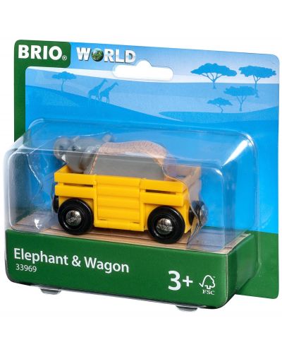 Играчка от дърво Brio World - Вагон със слонче - 2