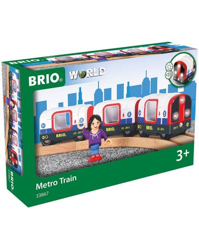Игрален комплект от дърво Brio World - Мотриса, две вагончета и фигурка - 3