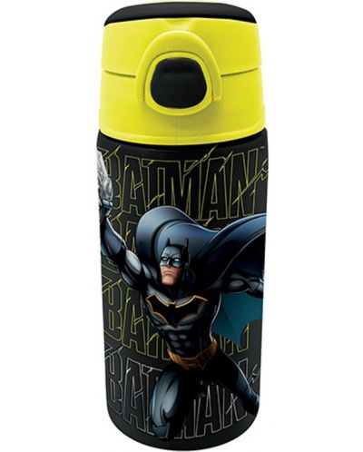 Бутилка за вода Graffiti Batman - Black, със сламка, 500 ml  - 1