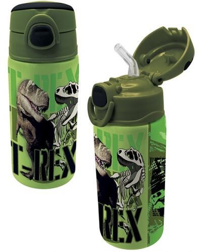 Бутилка за вода Graffiti T-Rex - Със сламка, 500 ml - 1