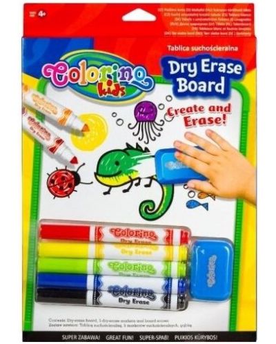 Бяла дъска за рисуване Colorino Kids - с маркери и гъба  - 1