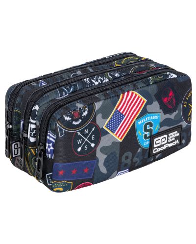 Правоъгълен ученически несесер Cool Pack Primus - Military Patches, с 3 отделения