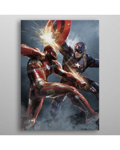 Метален постер Displate - Marvel: Civil War Divided We Fall - Cap Vs Iron Man - 3