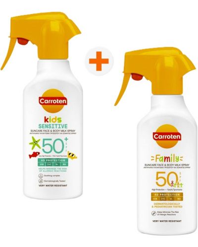 Carroten Family & Kids Комплект - Слънцезащитно мляко и Мляко-спрей за деца, SPF 50+, 2 x 270 ml - 1