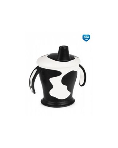 Нетечаща чаша с твърд накрайник Canpol - Cow cup, черна