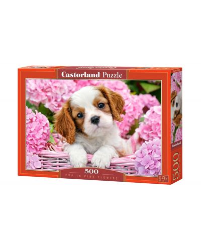 Пъзел Castorland от 500 части - Кученце в розови цветя - 1