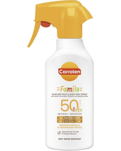 Carroten Family Слънцезащитно мляко-спрей, с 4D защита, SPF50, 270 ml - 1