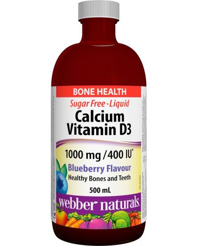 Calcium, 1000 mg + Vitamin D3, 400 IU, 500 ml, Webber Naturals - 1