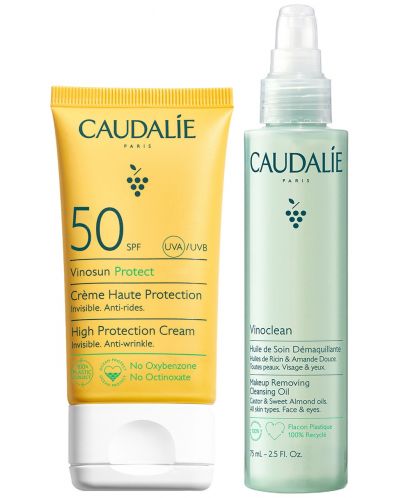 Caudalie Vinoclean & VP Комплект -  Почистващо олио и Слънцезащитен крем, SPF50, 75 + 50 ml - 1