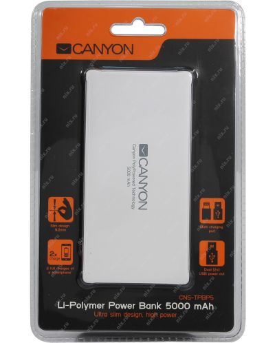 Портативна батерия CANYON CNS-TPBP5W 5000mAh, Бяла - 3