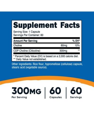 CDP Choline, 300 mg, 60 капсули, Nutricost - 2