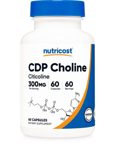 CDP Choline, 300 mg, 60 капсули, Nutricost - 1