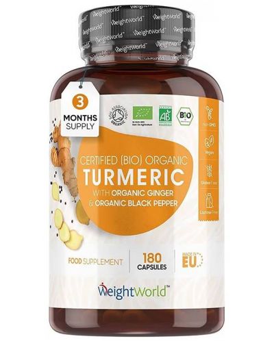 Certified Organic Turmeric, 180 капсули, Weight World - 1