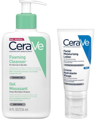 CeraVe Комплект - Измиваща гел-пяна и Хидратиращ крем, 236 + 52 ml - 1