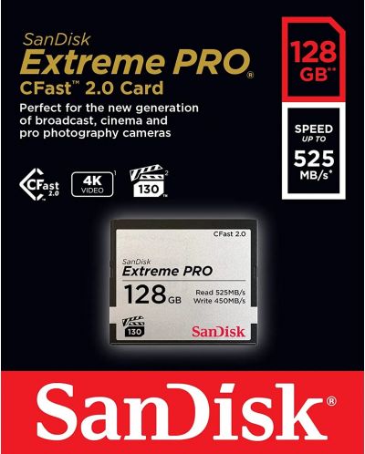 Карта памет SanDisk - Extreme Pro 2.0, 128GB, VPG 130, черна - 2