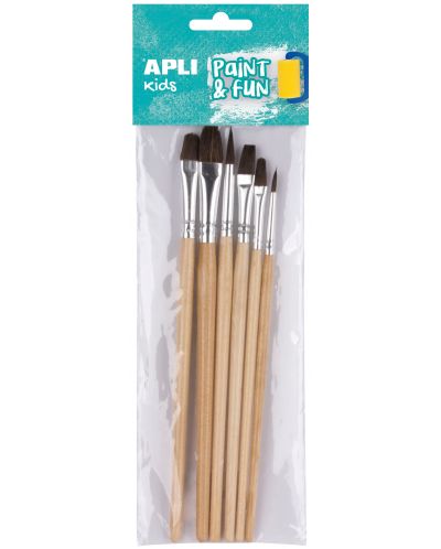 Комплект четки за рисуване Apli - Меки, естествен косъм, 6 броя - 1