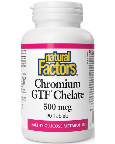 Chromium GTF Chelate, 500 mcg, 90 таблетки, Natural Factors - 1