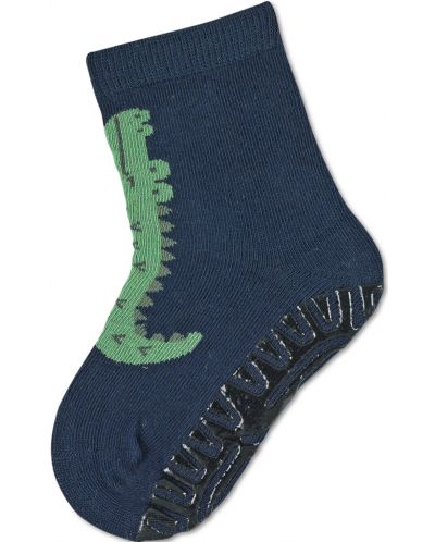 Чорапи с неплъзгащо стъпало Sterntaler - Крокодил, 23/24 размер, 2-3 г, тъмносини - 1