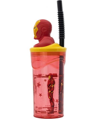 Чаша със сламка и 3D фигура Stor Avengers - Invisible Force, Iron Man, 360 ml - 3