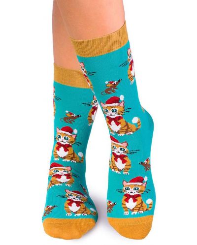 Чорапи Pirin Hill - Wintertime Cat, размер 35-38, светлосини - 2