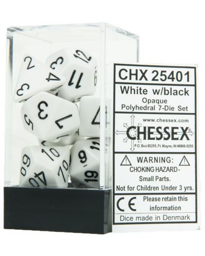 Комплект зарове Chessex Opaque Poly 7 - White & Black (7 бр.) - 1