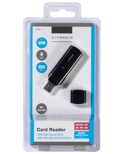 Четец за карти Vivanco - 36656, USB, черен - 2