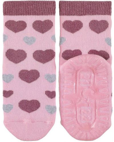 Чорапи с неплъзгащо стъпало Sterntaler - Сърчица, 21/22 размер, 18-24 м, розови - 2