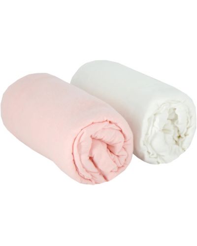 Бебешки чаршафи Babycalin - 2 броя, 60 х 120 cm, бял/розов - 2