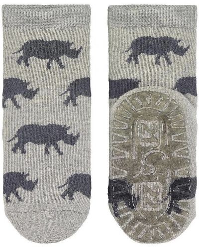 Чорапи с неплъзгащо стъпало Sterntaler - Носорог, 17/18 размер, 6-12 м, сиви - 2