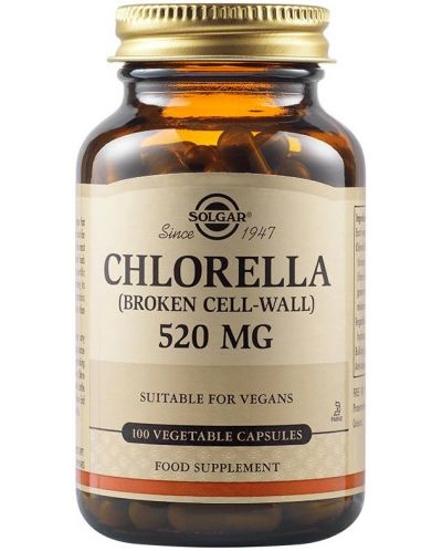 Chlorella, 520 mg, 100 растителни капсули, Solgar - 1