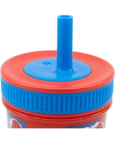 Чаша със сламка Stor Spider-Man - Arachnid Grid, 465 ml - 2