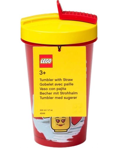 Чаша със сламка Lego Iconic - Girl, 500 ml, червена - 2