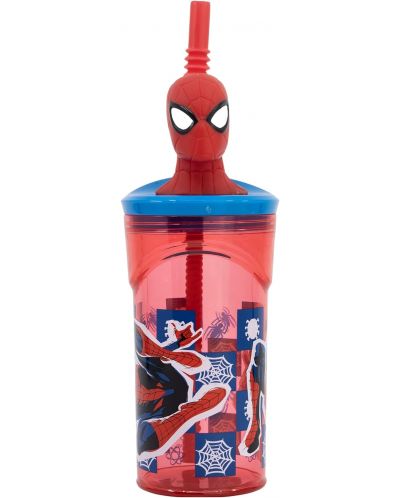 Чаша със сламка и 3D фигура Stor Spider-Man - Arachnid Grid, 360 ml - 1