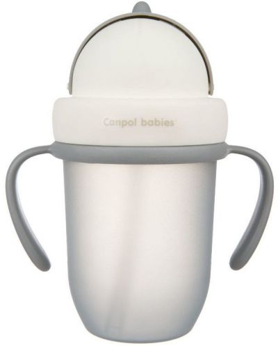 Чаша с Flip-top сламка Canpol babies - Matte Pastels, 210 ml, сива - 5