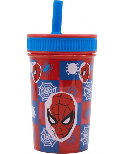 Чаша със сламка Stor Spider-Man - Arachnid Grid, 465 ml - 1