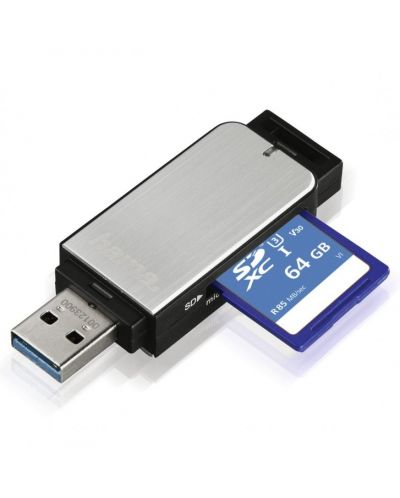Четец за карти Hama - 123900, USB 3.0, сребрист - 2