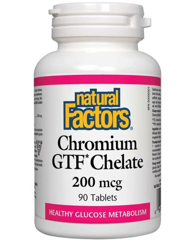 Chromium GTF Chelate, 200 mcg, 90 таблетки, Natural Factors - 1