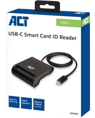 Четец за смарт карти ACT - AC6020, USB-C, черен - 8