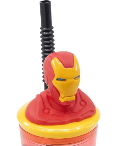 Чаша със сламка и 3D фигура Stor Avengers - Invisible Force, Iron Man, 360 ml - 4