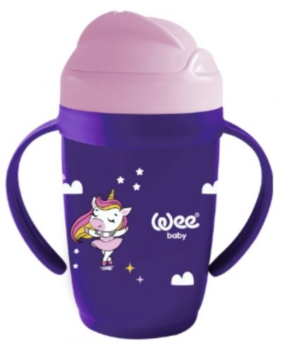 Чашка със сламка и дръжки Wee Baby - Friends, 265 ml, лилава - 1