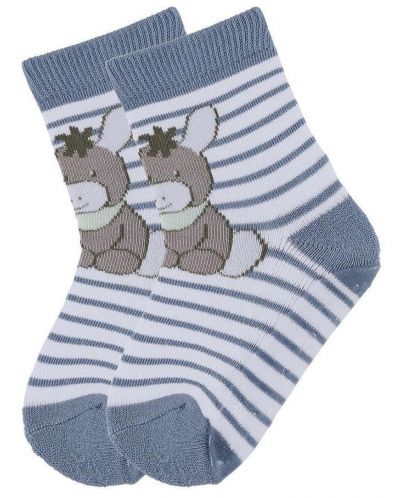 Чорапи с неплъзгащо стъпало Sterntaler - Магаренце, синьо райе, размер 21/22, 18-24 м - 3