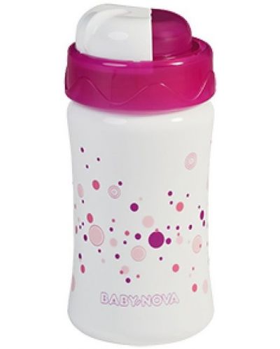 Baby Nova Чаша със силиконова сламка- 340 ml, розова - 1