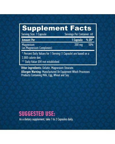 Chelated Magnesium, 200 mg, 60 капсули, Haya Labs - 2