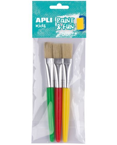 Комплект четки за рисуване Apli - Плоски, естествен косъм, 3 броя - 1