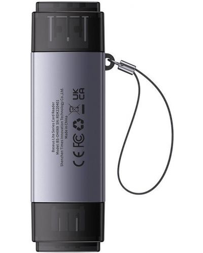 Четец за карти Baseus - Lite, USB-A/C - SD/TF, сив - 2