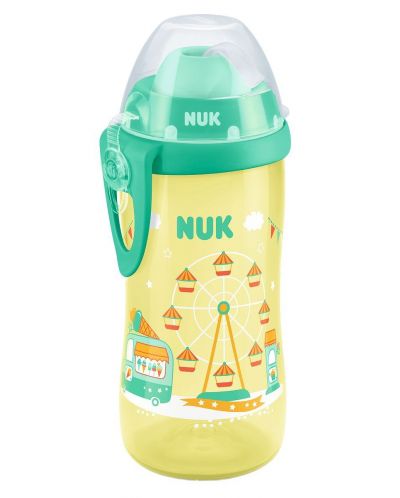 Чаша със сламка Nuk - Flexi Cup, 12м+, 300 ml, с въртележка, жълта - 1