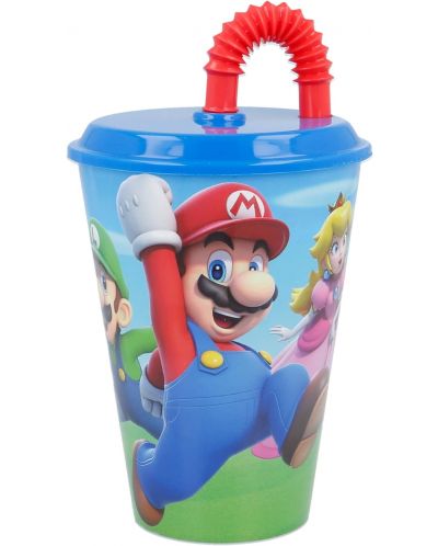 Чаша със сламка Stor - Super Mario, 430 ml - 1