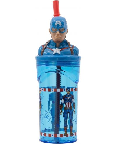 Чаша със сламка и 3D фигура Stor Avengers - Invisible Force, Captain America, 360 ml - 1