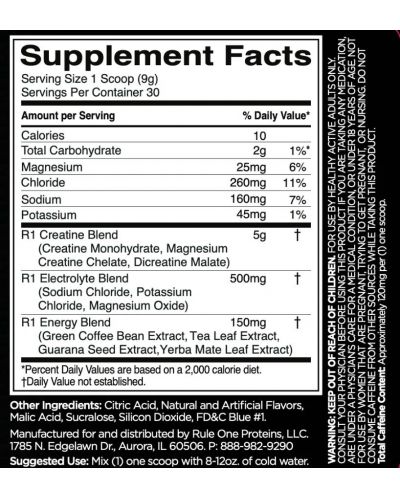 Charged Creatine, Blue razz lemonade, 270 g, Rule1 | Ozone.bg