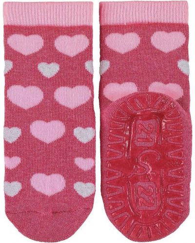Чорапи с неплъзгащо стъпало Sterntaler - Сърчица, 17/18 размер, 6-12 м, тъмнорозови - 3